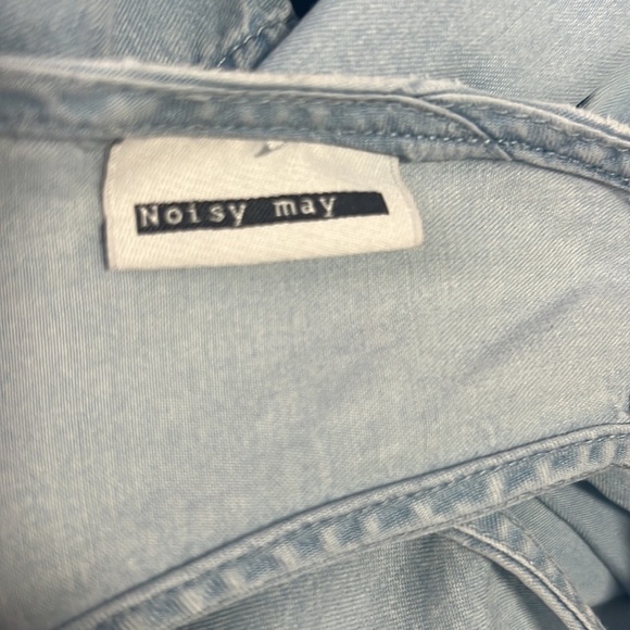 Noisy May Womens Chambray Open Shoulder Ruffle Tencel Dress Short Sleeve Blue M - Picture 6 of 8